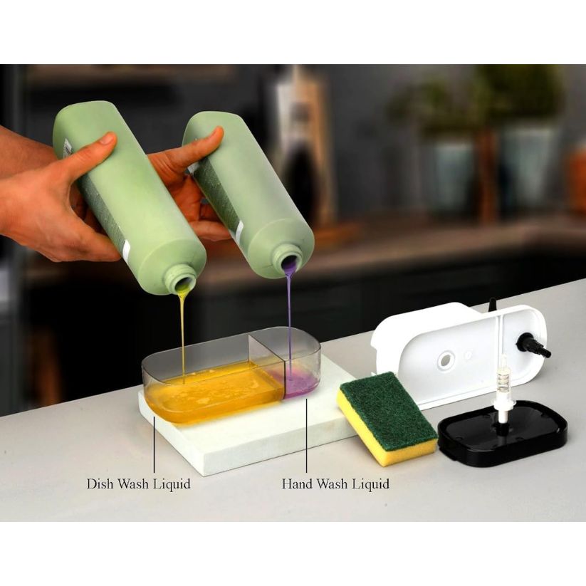 3-in-1 Kitchen Soap Dispenser with Sponge Holder & Liquid Dish Wash Pump – Kitchen Sink Organizer (Multicolor)