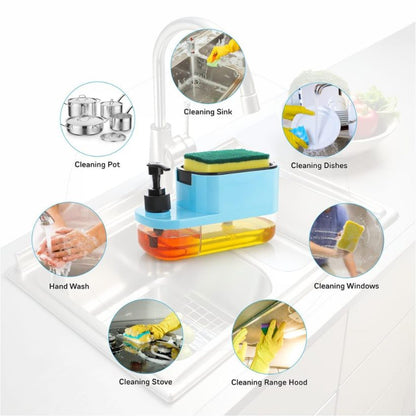 3-in-1 Kitchen Soap Dispenser with Sponge Holder & Liquid Dish Wash Pump – Kitchen Sink Organizer (Multicolor)