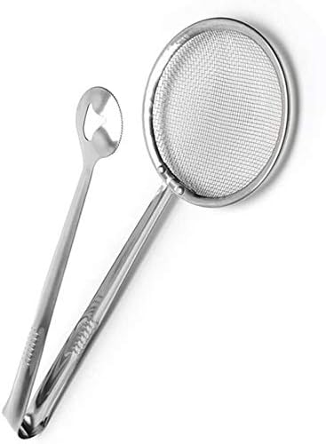 Multi-Functional 2 in 1 Stainless Steel Fry Tool Filter Spoon Strainer with Clip, Oil Frying BBQ Filter Mesh Strainer (Silver)