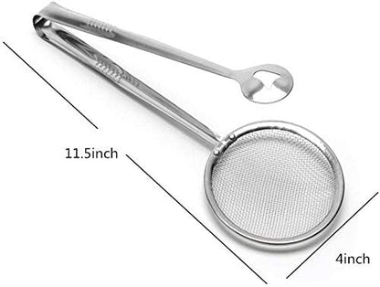 Multi-Functional 2 in 1 Stainless Steel Fry Tool Filter Spoon Strainer with Clip, Oil Frying BBQ Filter Mesh Strainer (Silver)