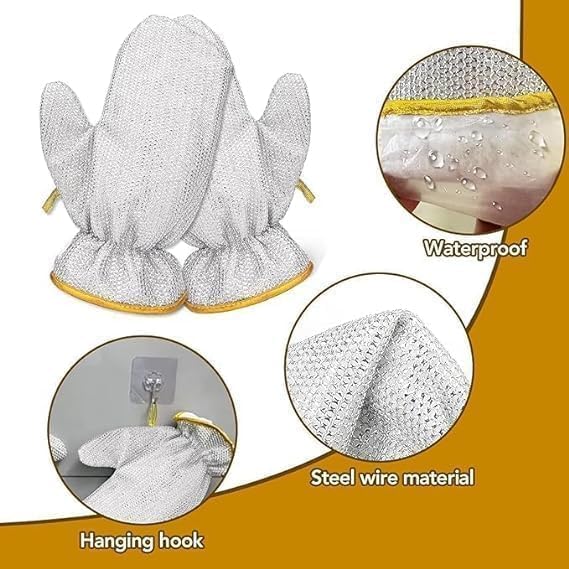 Wire Dishwashing Gloves – Multipurpose Steel Washing Rags, Heat Resistant Non-Scratch Cleaning Gloves for Pots, Pans & Kitchen Sink (1 Pair)
