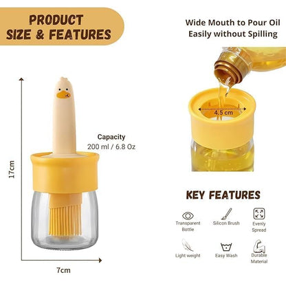 200ml Plastic 2 in 1 Oil Dispenser Bottle with Silicone Brush – Leakproof Kitchen Oil Bottle for Cooking, BBQ, Baking & Frying