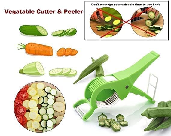 Plastic Vegetable Cutter & Bhindi Cutter – Multi Vegetable Slicer with Stainless Steel Blades | Manual Kitchen Veg Chopper Tool