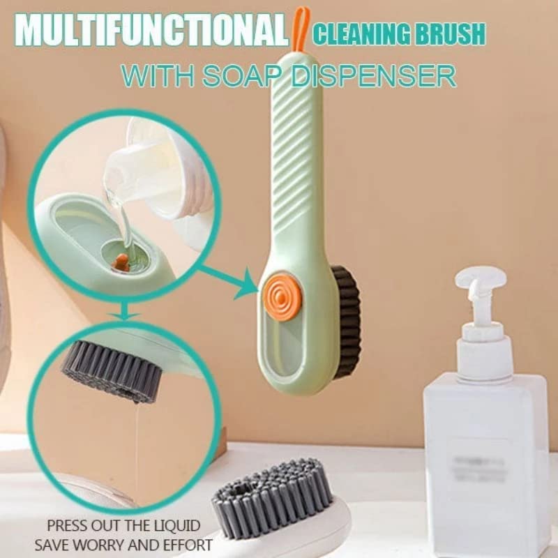 Multipurpose Cleaning Brush with Built-In Liquid Soap Dispenser – Durable Kitchen Scrubber for Dishes, Sink & Household Cleaning (Random Color, Pack of 1)