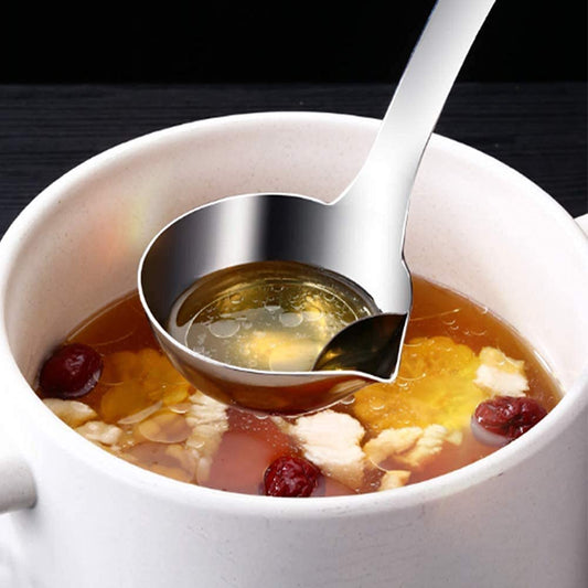Stainless Steel Oil Separator Soup Ladle - Oil-Separated Spoon with Long Handle, Hot Pot Filter and Fat Separator for Kitchen (Pack of 1)