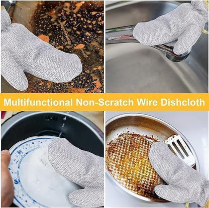 Wire Dishwashing Gloves – Multipurpose Steel Washing Rags, Heat Resistant Non-Scratch Cleaning Gloves for Pots, Pans & Kitchen Sink (1 Pair)