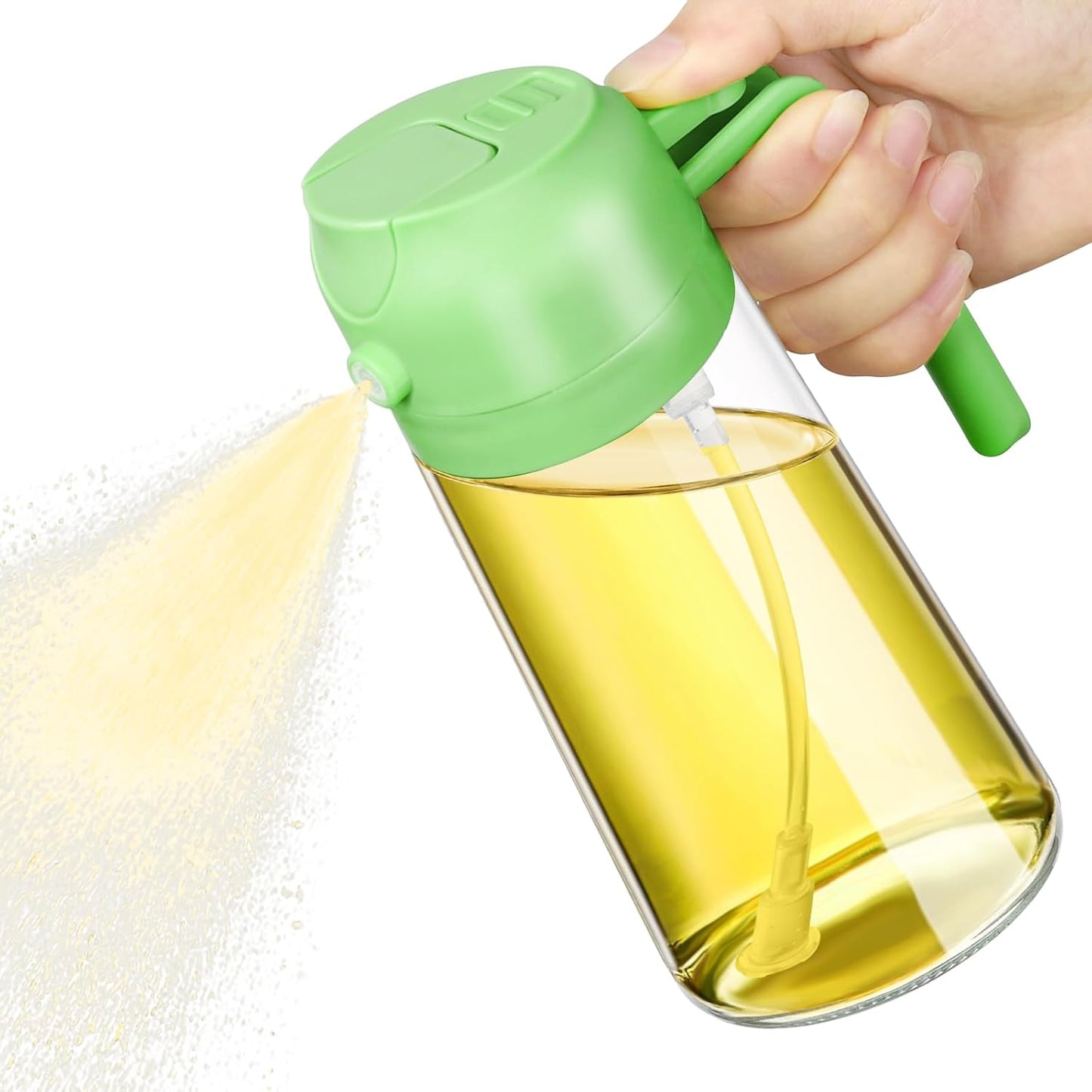2-in-1 Oil Dispenser & Oil Sprayer Bottle 500ml – Premium Glass Oil Spray Bottle for Cooking, Air Fryer & Kitchen Use (Multicolour)