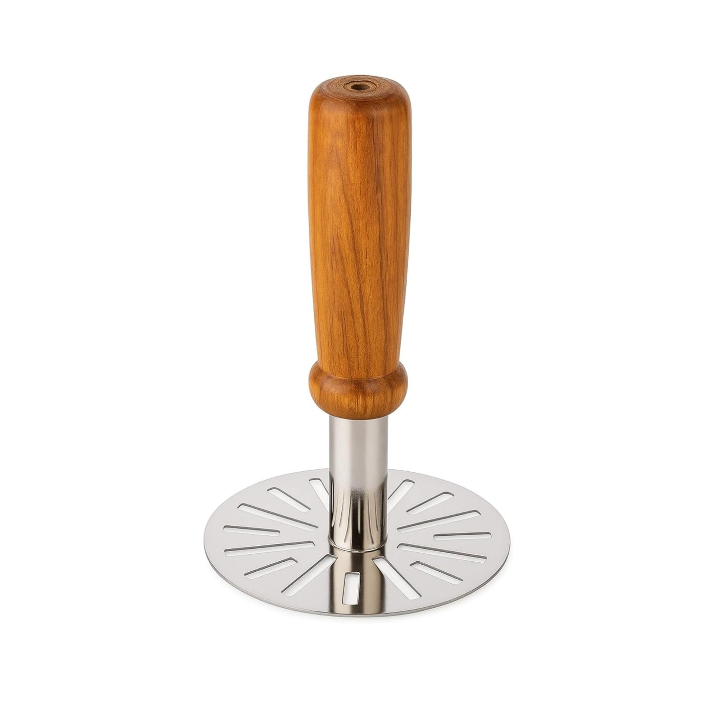 Stainless Steel Potato Masher with Wooden Handle – Heavy Duty Vegetable & Pav Bhaji Masher for Kitchen (Pack of 1)