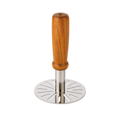 Stainless Steel Potato Masher with Wooden Handle – Heavy Duty Vegetable & Pav Bhaji Masher for Kitchen (Pack of 1)