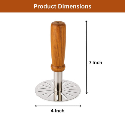 Stainless Steel Potato Masher with Wooden Handle – Heavy Duty Vegetable & Pav Bhaji Masher for Kitchen (Pack of 1)