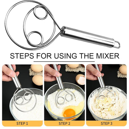 Stainless Steel Dough Mixer Whisk – Manual Dough Blender & Egg Beater for Bread, Cake & Baking | Durable Kitchen Baking Tool