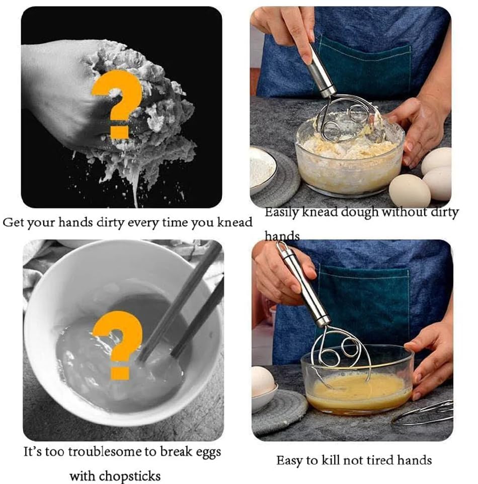 Stainless Steel Dough Mixer Whisk – Manual Dough Blender & Egg Beater for Bread, Cake & Baking | Durable Kitchen Baking Tool