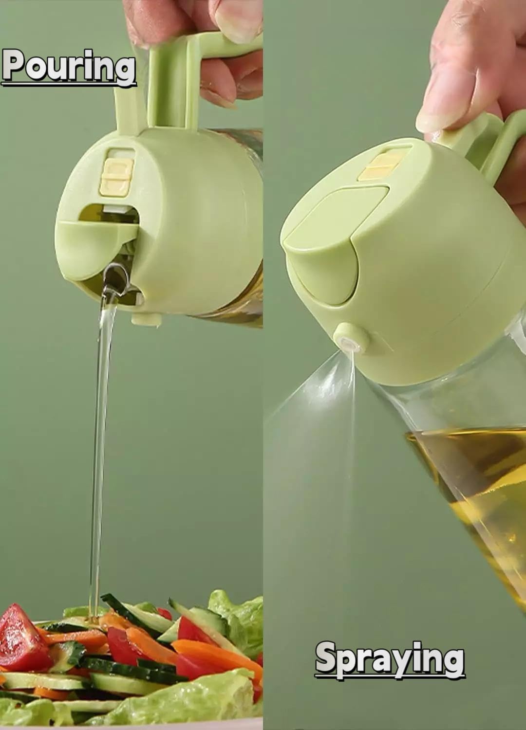 2-in-1 Oil Dispenser & Oil Sprayer Bottle 500ml – Premium Glass Oil Spray Bottle for Cooking, Air Fryer & Kitchen Use (Multicolour)