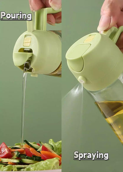 2-in-1 Oil Dispenser & Oil Sprayer Bottle 500ml – Premium Glass Oil Spray Bottle for Cooking, Air Fryer & Kitchen Use (Multicolour)