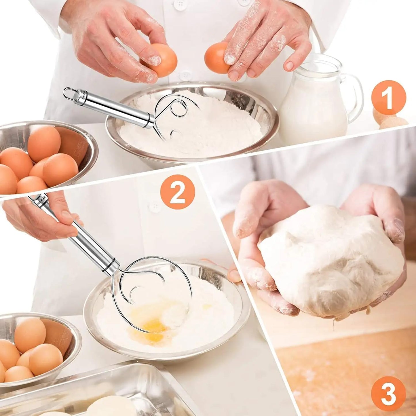 Stainless Steel Dough Mixer Whisk – Manual Dough Blender & Egg Beater for Bread, Cake & Baking | Durable Kitchen Baking Tool