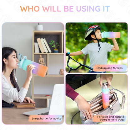 3-Piece Motivational Water Bottle Set (2L, 750ml & 300ml) – Leakproof, BPA-Free, Gradient Multicolor