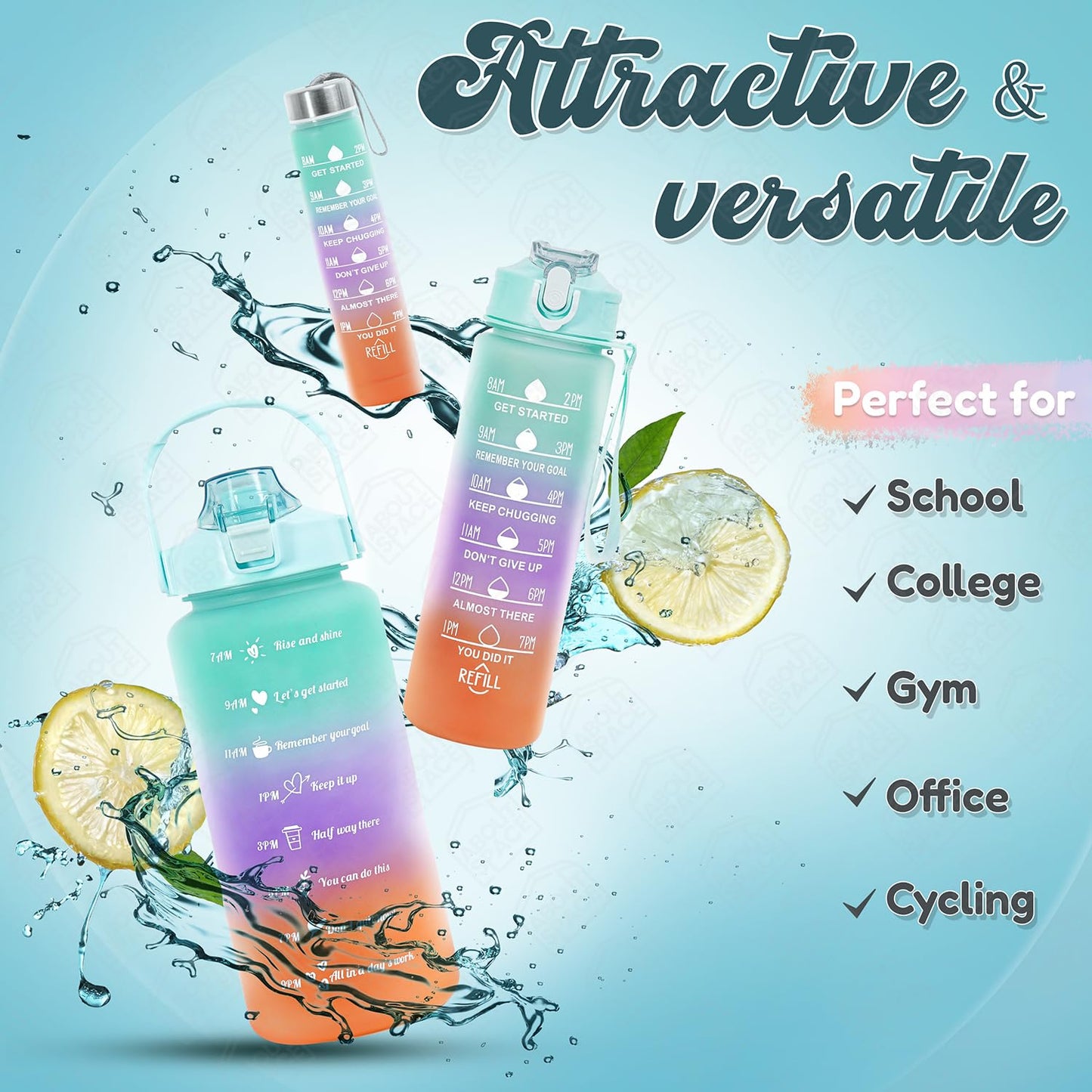 3-Piece Motivational Water Bottle Set (2L, 750ml & 300ml) – Leakproof, BPA-Free, Gradient Multicolor