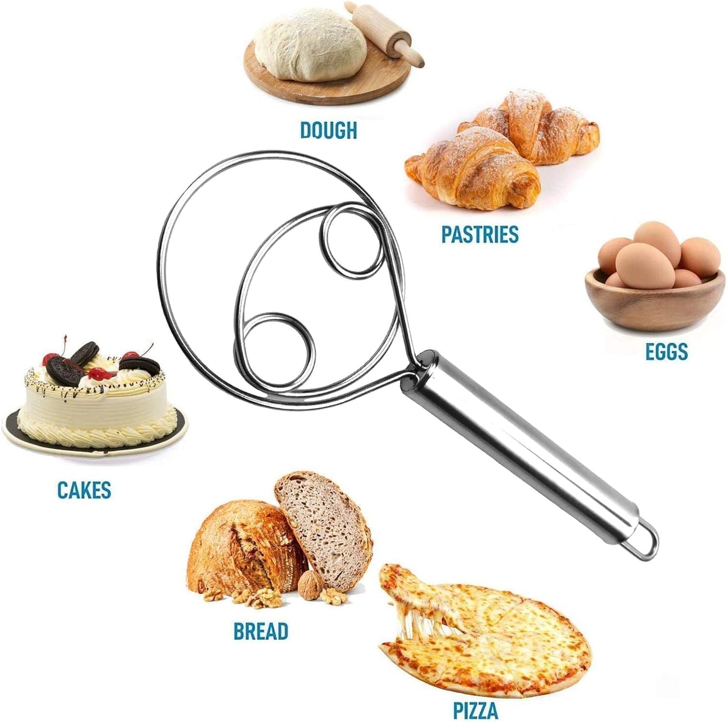 Stainless Steel Dough Mixer Whisk – Manual Dough Blender & Egg Beater for Bread, Cake & Baking | Durable Kitchen Baking Tool