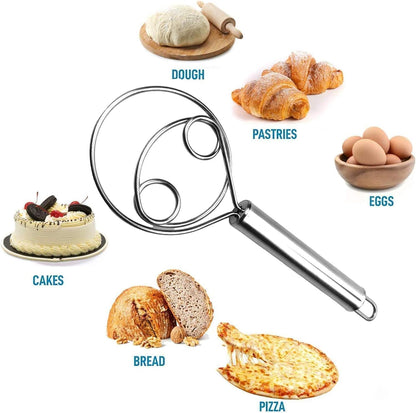 Stainless Steel Dough Mixer Whisk – Manual Dough Blender & Egg Beater for Bread, Cake & Baking | Durable Kitchen Baking Tool