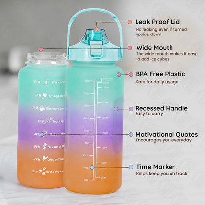 3-Piece Motivational Water Bottle Set (2L, 750ml & 300ml) – Leakproof, BPA-Free, Gradient Multicolor