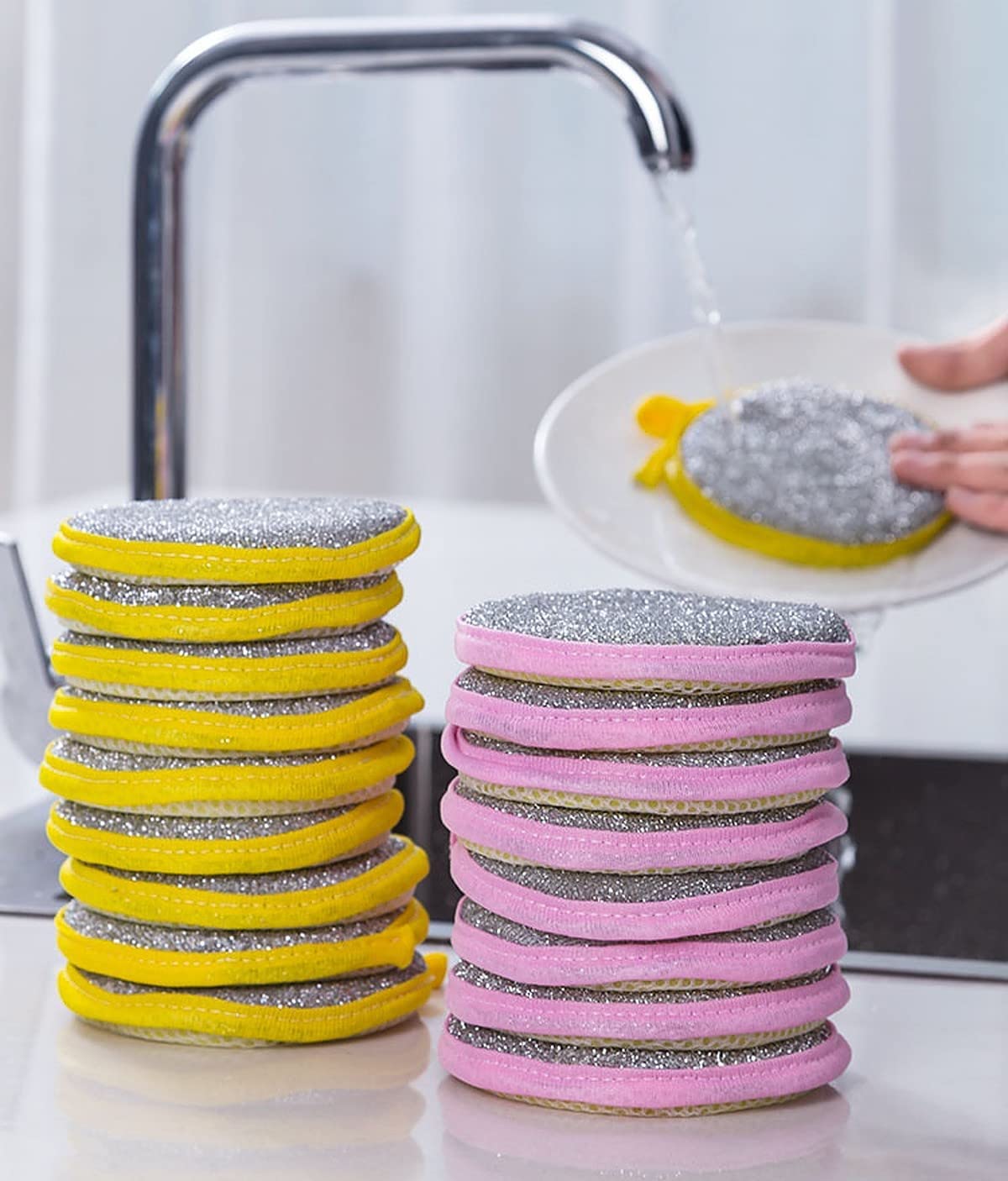 Double-Sided Kitchen Dish Sponges – Non-Scratch Scrubber for Dishes, Pots & Non-Stick Cookware (Pack of 5)