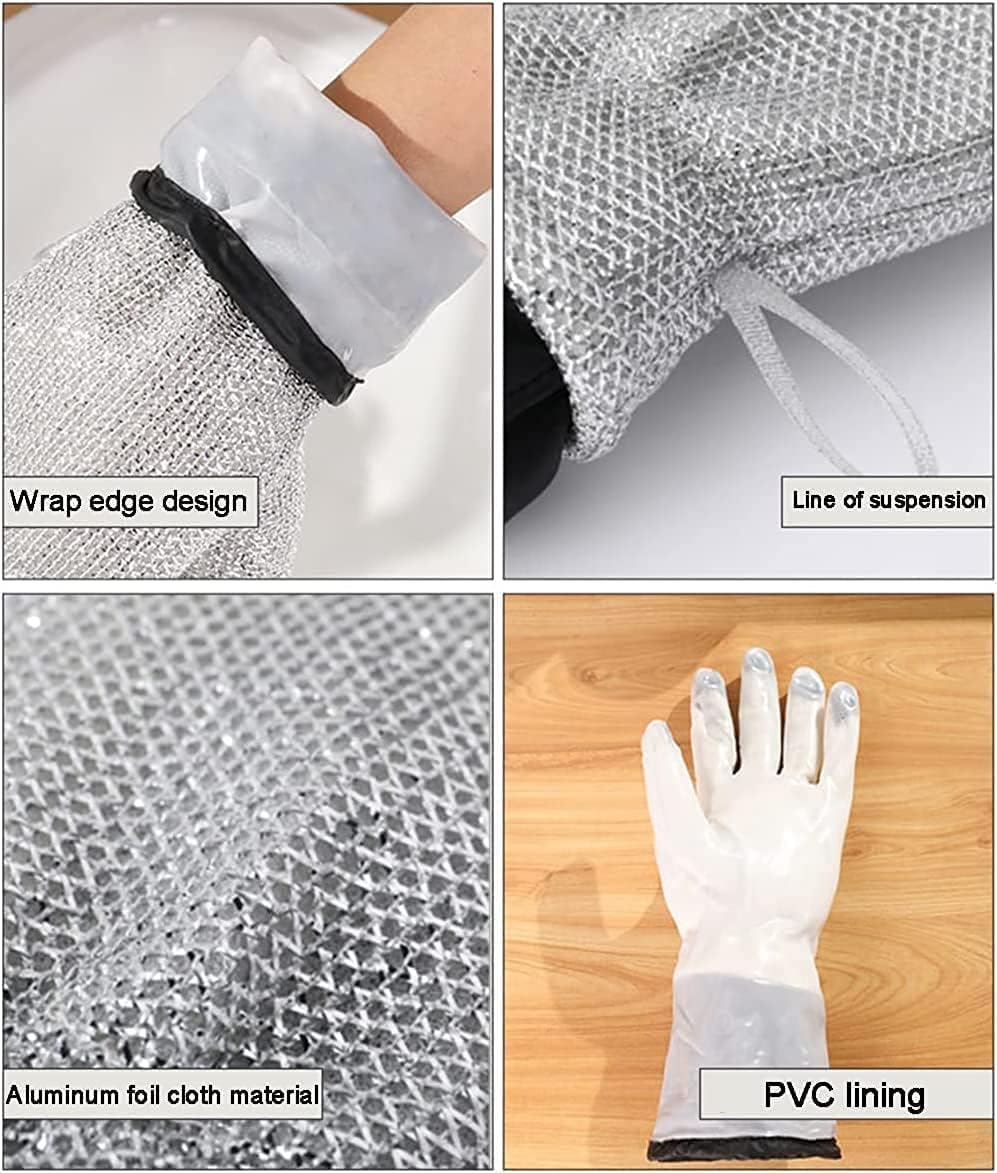 Wire Dishwashing Gloves – Multipurpose Steel Washing Rags, Heat Resistant Non-Scratch Cleaning Gloves for Pots, Pans & Kitchen Sink (1 Pair)