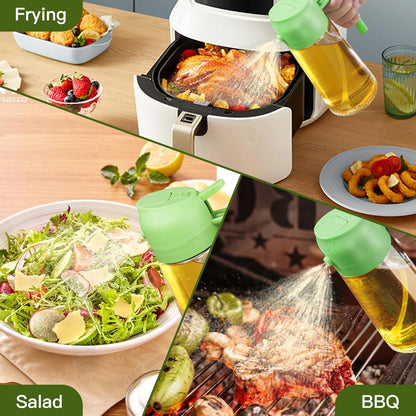 2-in-1 Oil Dispenser & Oil Sprayer Bottle 500ml – Premium Glass Oil Spray Bottle for Cooking, Air Fryer & Kitchen Use (Multicolour)