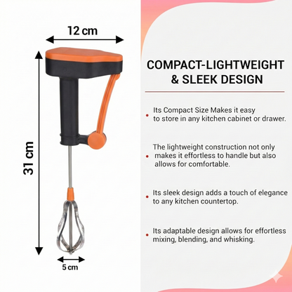 Power-Free Hand Blender – Manual Hand Operated Egg Beater & Food Mixer, Non-Electric Whisk for Kitchen Mixing & Baking (Pack of 1)  Alternative SEO title: