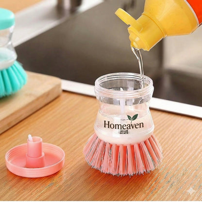 2-in-1 Dishwashing Brush with Soap Dispenser (Pack of 2) | Kitchen Scrub Brush for Dishes, Pans & Gas Stove Cleaning