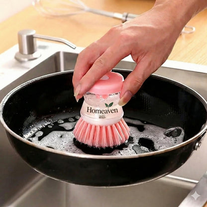2-in-1 Dishwashing Brush with Soap Dispenser (Pack of 2) | Kitchen Scrub Brush for Dishes, Pans & Gas Stove Cleaning