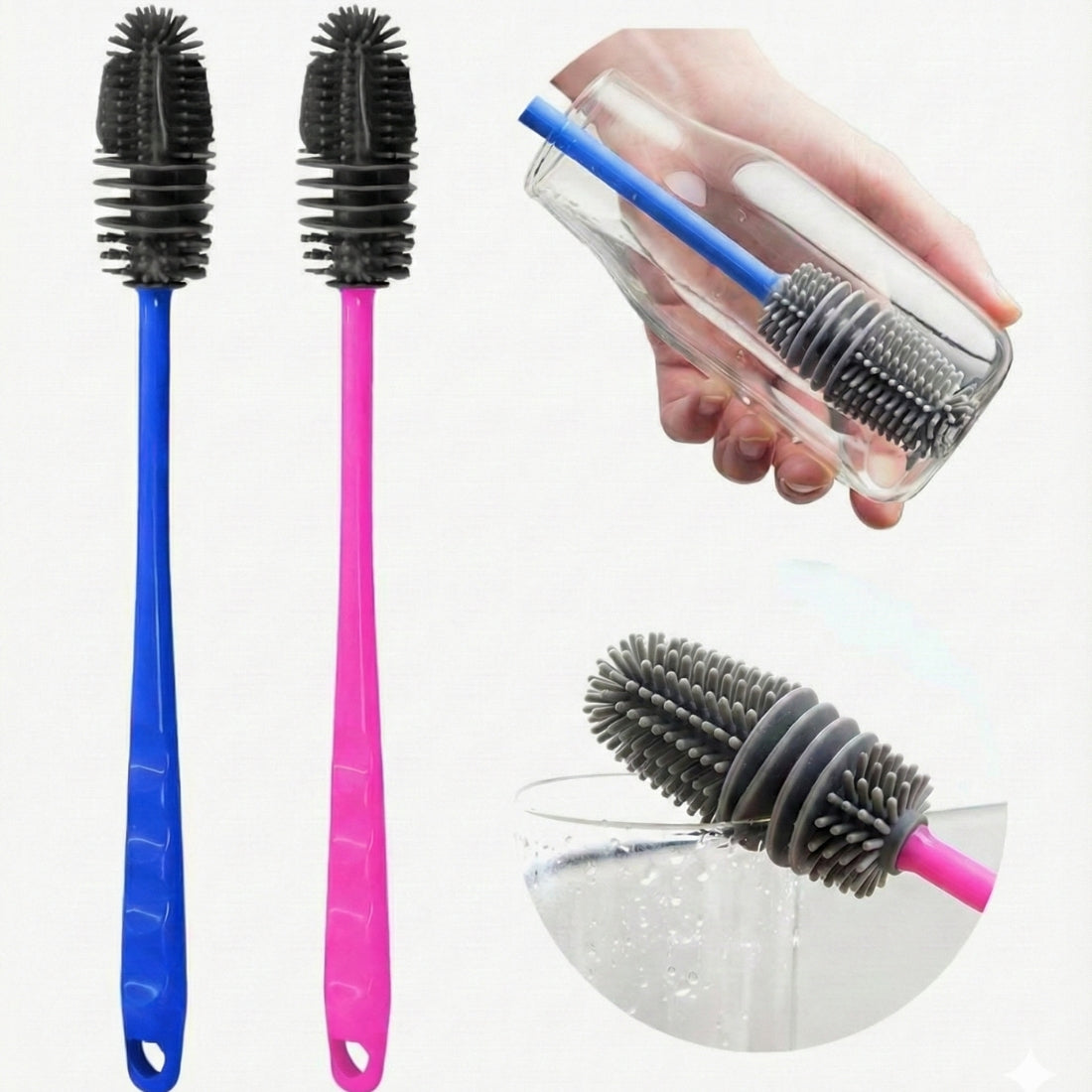 Long Handle Silicone Bottle Cleaning Brush – Flexible Bottle Cleaner for Water Bottles, Glass Bottles, Mugs & Baby Bottles