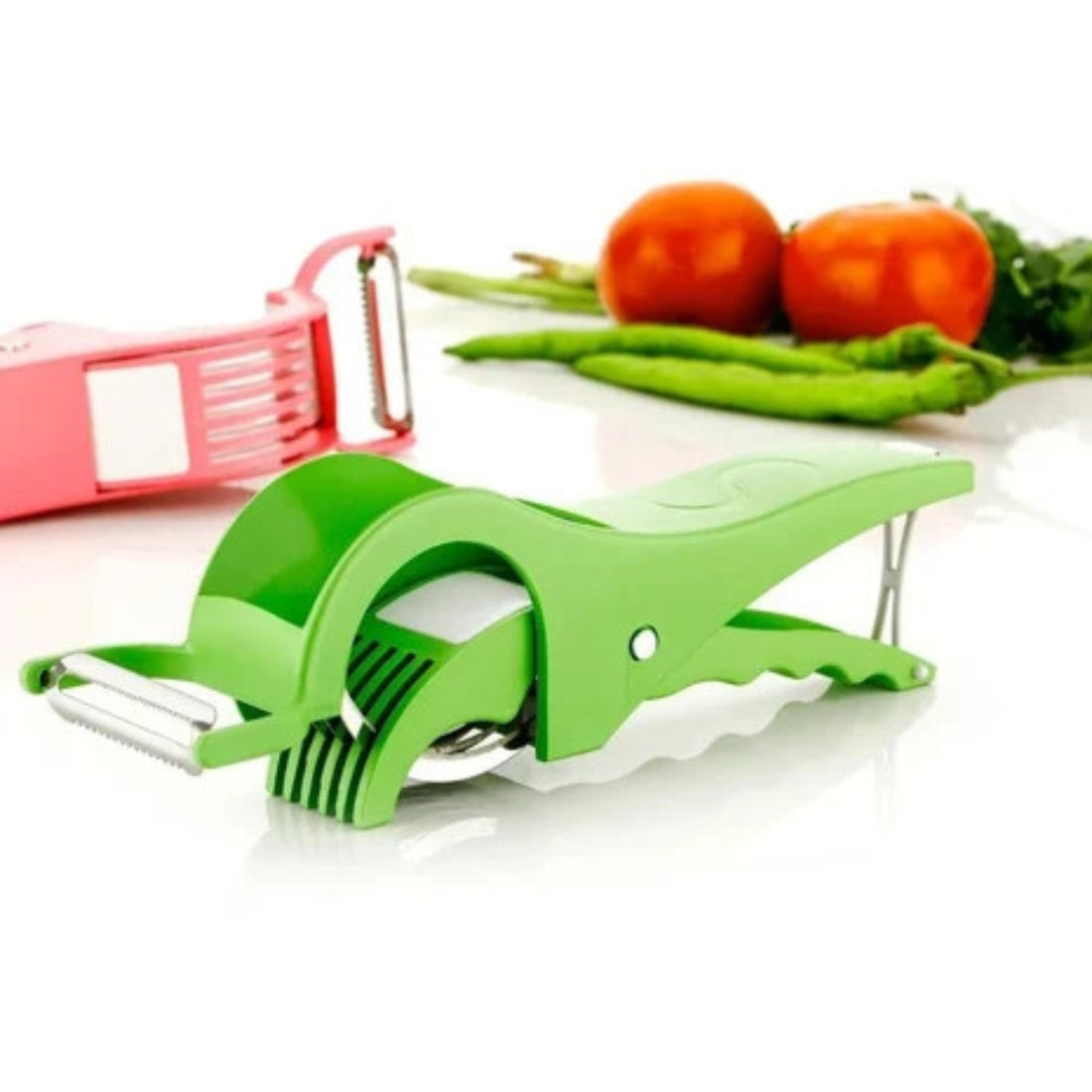 Plastic Vegetable Cutter & Bhindi Cutter – Multi Vegetable Slicer with Stainless Steel Blades | Manual Kitchen Veg Chopper Tool